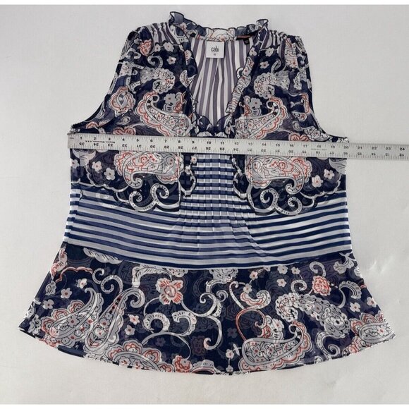 CAbi Women’s Sheer Chiffon Red White Blue Lightweight Tank Top Sz XS # 5349 - Picture 9 of 9